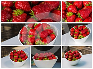 Bowl filled with succulent juicy fresh ripe red strawberries