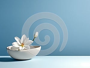 bowl and flower on blue background