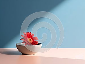 bowl and flower on blue background