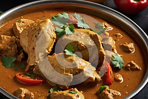 a bowl of food with a bowl of food with a spoon Indulgent Delights Malai Chicken Curry and Buttery