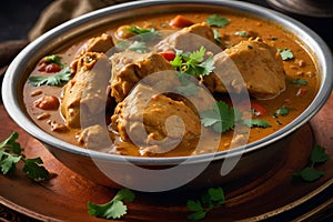 a bowl of food with a red bowl of food with a red bowl of food Indulgent Delight Malai Chicken