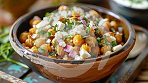 Bowl of food topped with garnish photo