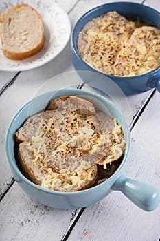 A bowl of French onion soup