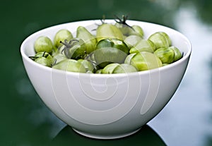 Bowl of fresh baby green tomatoes