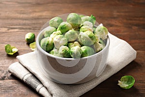 Bowl of fresh Brussels sprouts and napkin