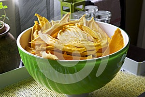 Bowl of fresh dehydrated mango