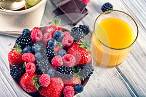 Bowl of fresh fruit. Bblackberries; raspberries; blueberries.