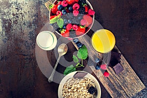 Bowl of fresh fruit. Bblackberries; raspberries; blueberries on