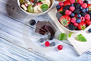 Bowl of fresh fruit. Bblackberries; raspberries; blueberries on