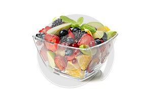 Bowl of fresh fruit salad isolated on background