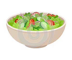 The Bowl With Fresh Green Vegetarian Salad Mix Vector Illustration photo