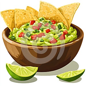 A bowl of fresh guacamole, isolated on a white background, emphasizing