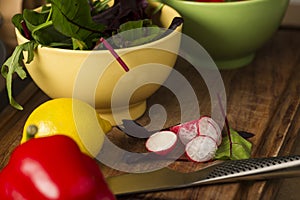 Bowl of fresh herbs and salad ingredients