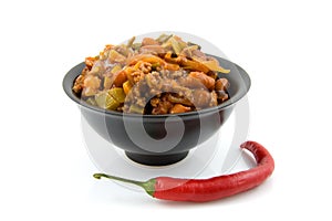 Bowl with fresh home made chili con carne photo