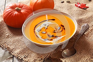 Bowl of fresh homemade pumpkin soup