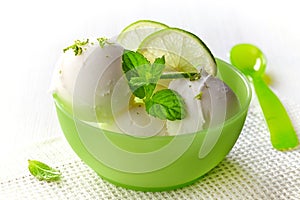 Bowl of fresh lime sorbet