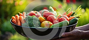 The bowl of fresh organic vegetables harvested from the garden. AI generated image