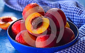 Bowl of fresh peaches for breakfast