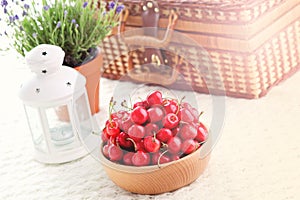 Bowl of fresh red cherries