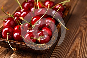 Bowl with fresh red Cherries.