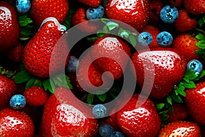 Bowl of fresh strawberries, raspberries, and blueberries