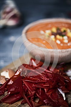 spanish porra or salmorejo, a cold tomato soup photo