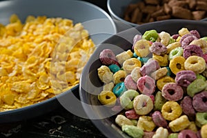 Bowl of froot loops and cornflakes