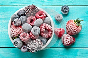 Bowl of frozen berries. Frozen berries