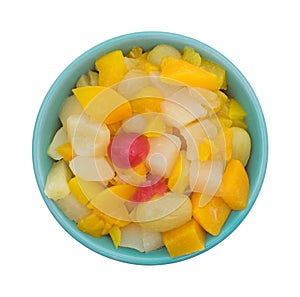 Bowl of fruit cocktail isolated on a white background