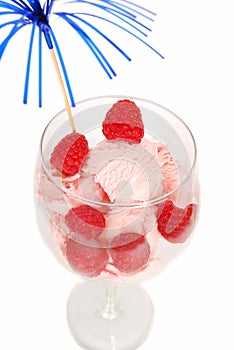 Bowl of fruity ice cream close-ups isolated