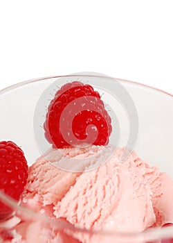 Bowl of fruity ice cream close-ups isolated