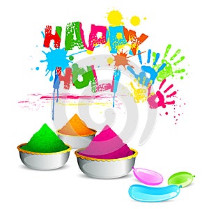 Bowl full of colorful Gulal for Holi background