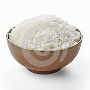 Bowl full of cooked rice  on white background,generated with AI.