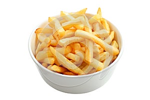 Bowl full of french fries isolated on white photo