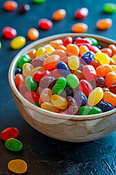 Bowl full of jelly beans of many colors. Generative AI