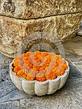 Bowl Full Of Marigold Flowers