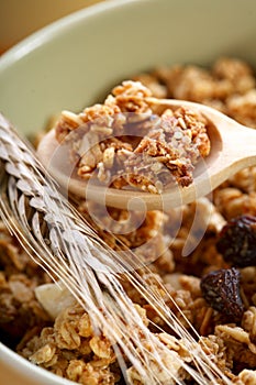 Bowl full of musli with milk, healthy breakfast