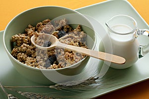 Bowl full of musli with milk, healthy breakfast