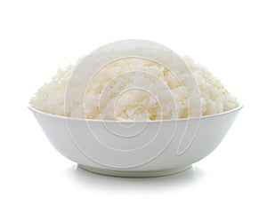 Bowl full of rice on white