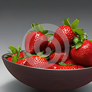 A Bowl Full of Strawberries on a Gray Background Generative AI