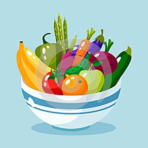 Bowl full of vegetables and fruits vector illustration