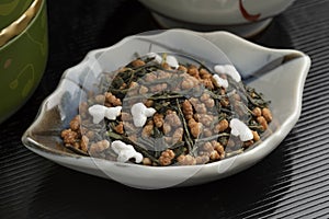 Bowl with Genmaicha, Japanese tea photo