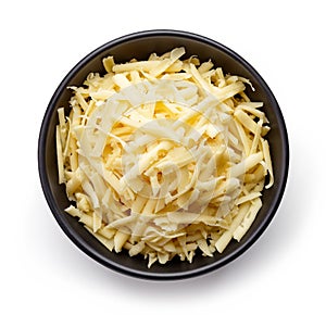 Bowl of grated cheese from above