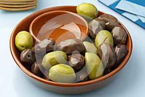 Bowl with Greek green and Kalamata olives