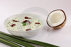 Bowl of green chilly and Coconut Chutney ,