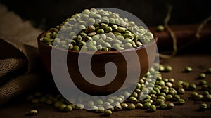 A bowl of green mung bean studio shot product presentation food photography