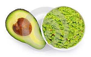 Bowl of guacamole with avocado