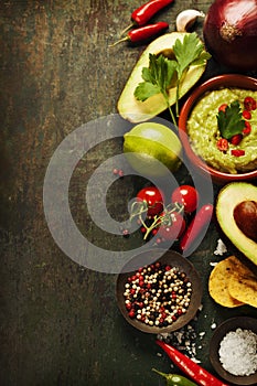 Bowl of guacamole with fresh ingredients