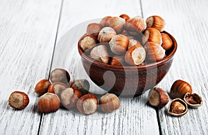 Bowl with hazelnuts