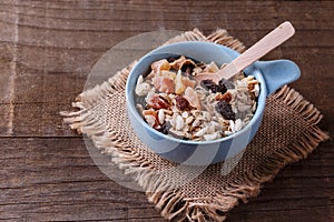 Bowl of healthy gluten free muesli close up